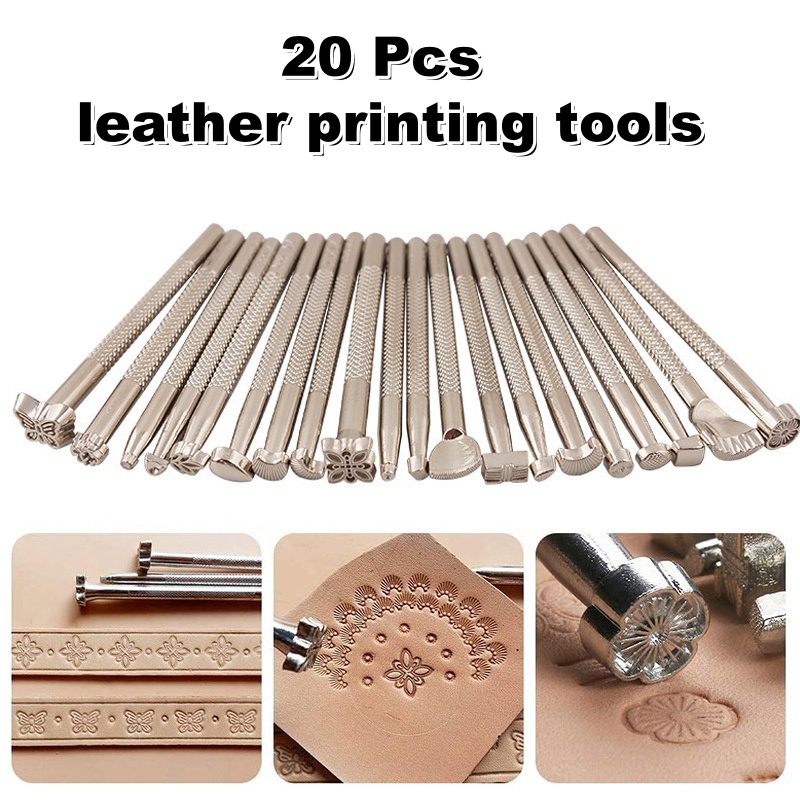 Leatherwork Beginner - 20個入り革刻印工具セット、革細工用サドル製作スタンプ、彫刻印刷ツール、DIY手縫いセット