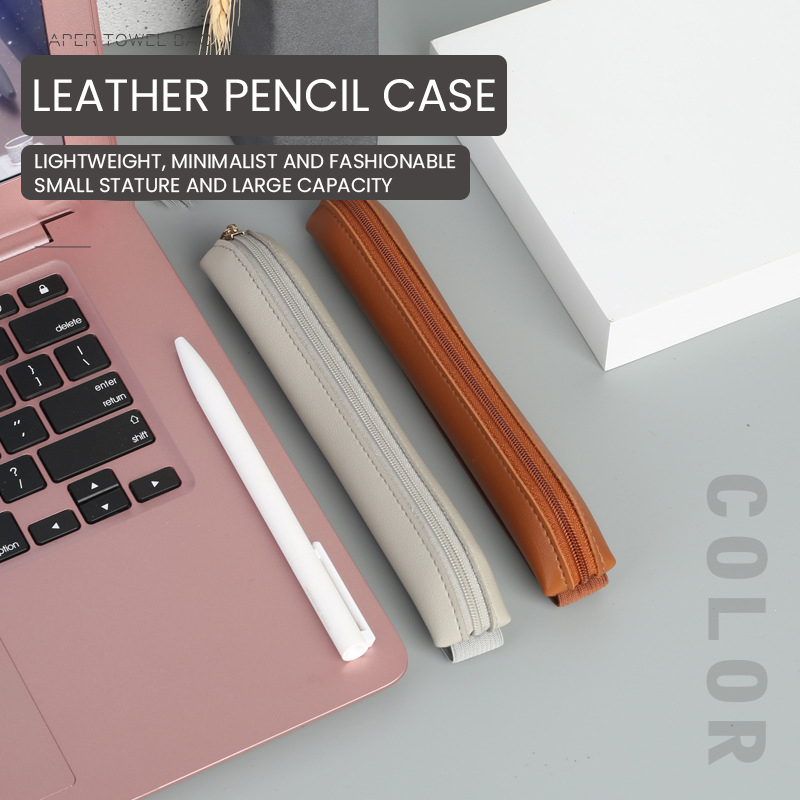 Leather Work Notepad - ジッパー付き鉛筆スリーブ付きPUレザーペンホルダー、ゴムバンド付きファウンテンケース、オフィスノートブックプランナー、ジャーナルメモ帳