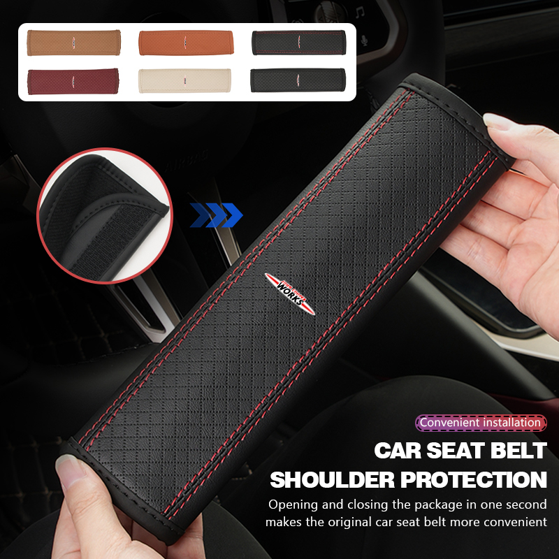 Leather Work For Car - 革製カーシートベルトプロテクターパッドショルダーストラップカバー MINI R56 F54 F57 R70