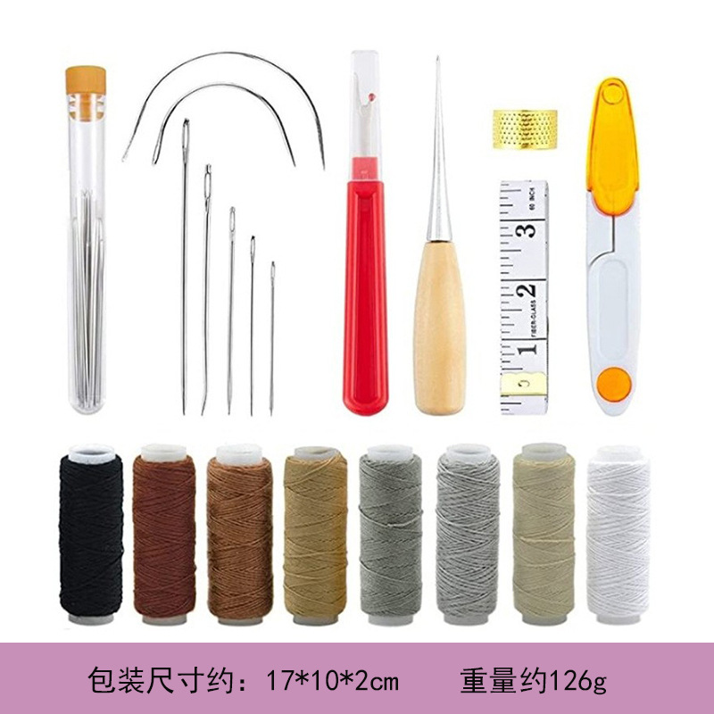 Leatherwork Hand Sewing Needles - 革針付き革作業キット 縫製千枚通し ワックス糸 革張り修理キット 手縫い用縫製ツール