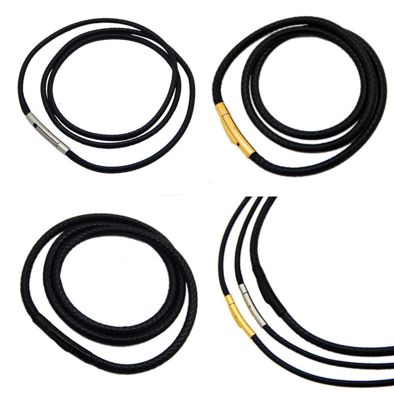 Leatherwork Thread - 2 ミリメートル 3 ミリメートル黒革ワックスコットンコード糸ステンレス鋼クラスプストリングストラップネックレスロープ Diy のジュエリーメイキング用