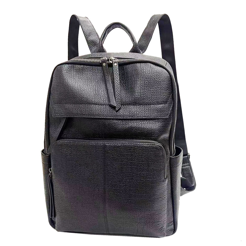 Leather Work Rucksack - 大型男性用本革トラベルバックパック ブラック牛革製ノートパソコンデイパック 多ポケットコンピューターリュックサック 仕事や日常使いに