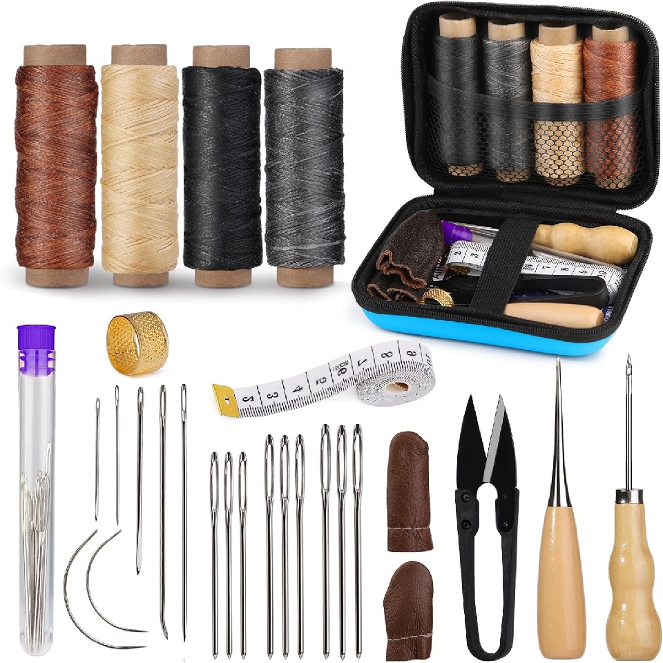 Leatherwork Thread - BUDDUR 革縫製ツールキット ワックス糸と針千枚通しプロフェッショナル DIY 革手作りクラフトアクセサリーツールセット