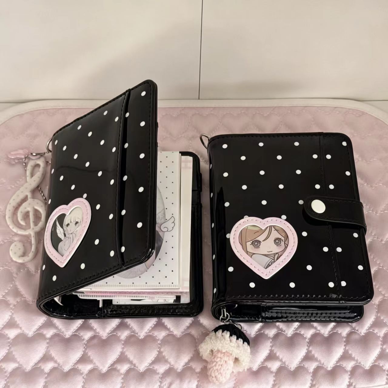 Leather Work Notepad - 韓国風水玉ハートM5 PUレザー ルーズリーフバインダーノート ポータブルジャーナルプランナー 学生向け