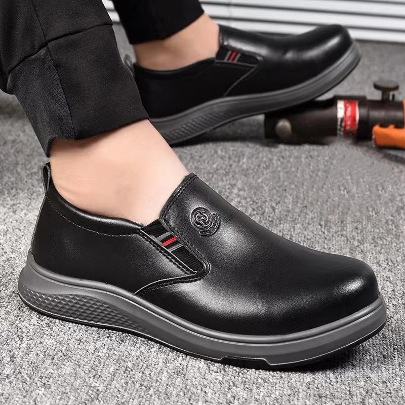 Leatherwork Beginner - ビッグサイズメンズレジャースチールトゥキャップ作業安全靴ワーカースリッポンフラットシューズソフトレザーツーリングセキュリティローブーツマン