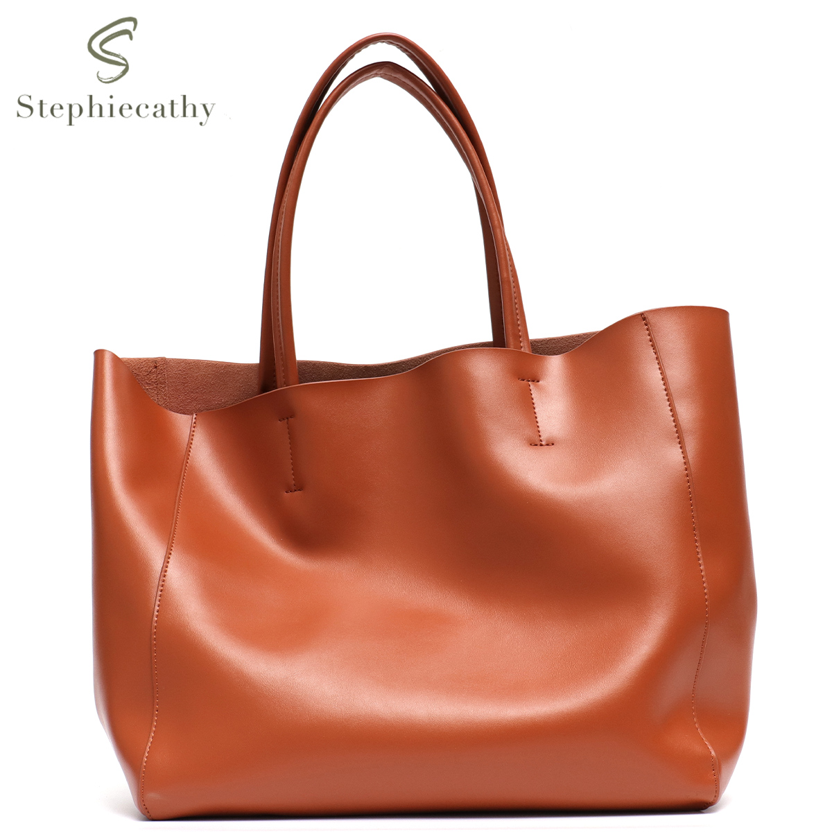 Leather Work Bag Women - ミニマリストビッグトートバッグ女性ファッショナブルな本革ショルダーハンドバッグカジュアル大容量日常使用仕事ショッピング旅行