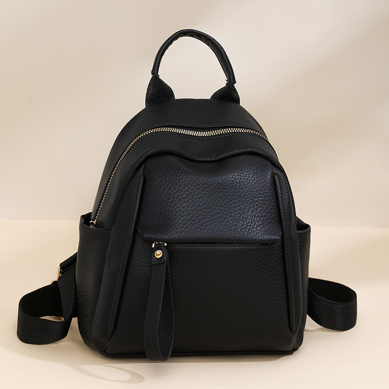 Leather Work Rucksack - ライチ柄レザーバックパック コンパクトカジュアルリュックサック トップハンドルと調節可能なストラップ付き 仕事、学校、週末旅行に最適