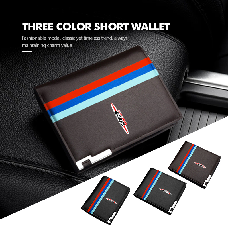 Leather Work For Car - 車のメンズレザーウォレットマルチスロットコインポケットフォトホルダーミニジョンクーパーワークス R56 F56 R53 R60 クラブマン用