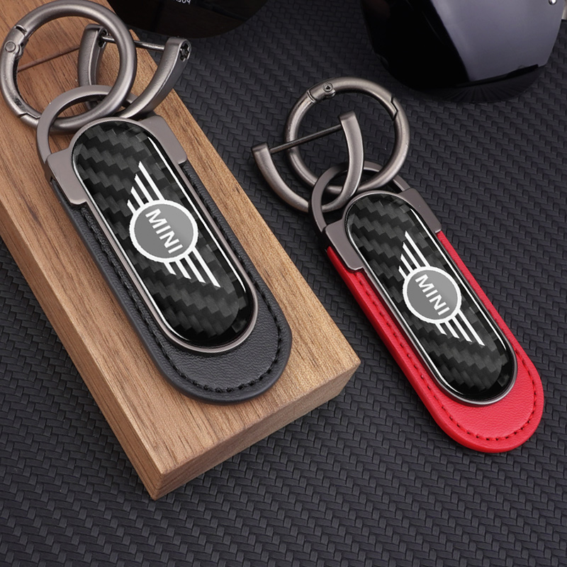 Leather Work For Car - カーボンファイバーメタルレザーカーキーホルダーキーリング MINI Cooper R56 F56 R50