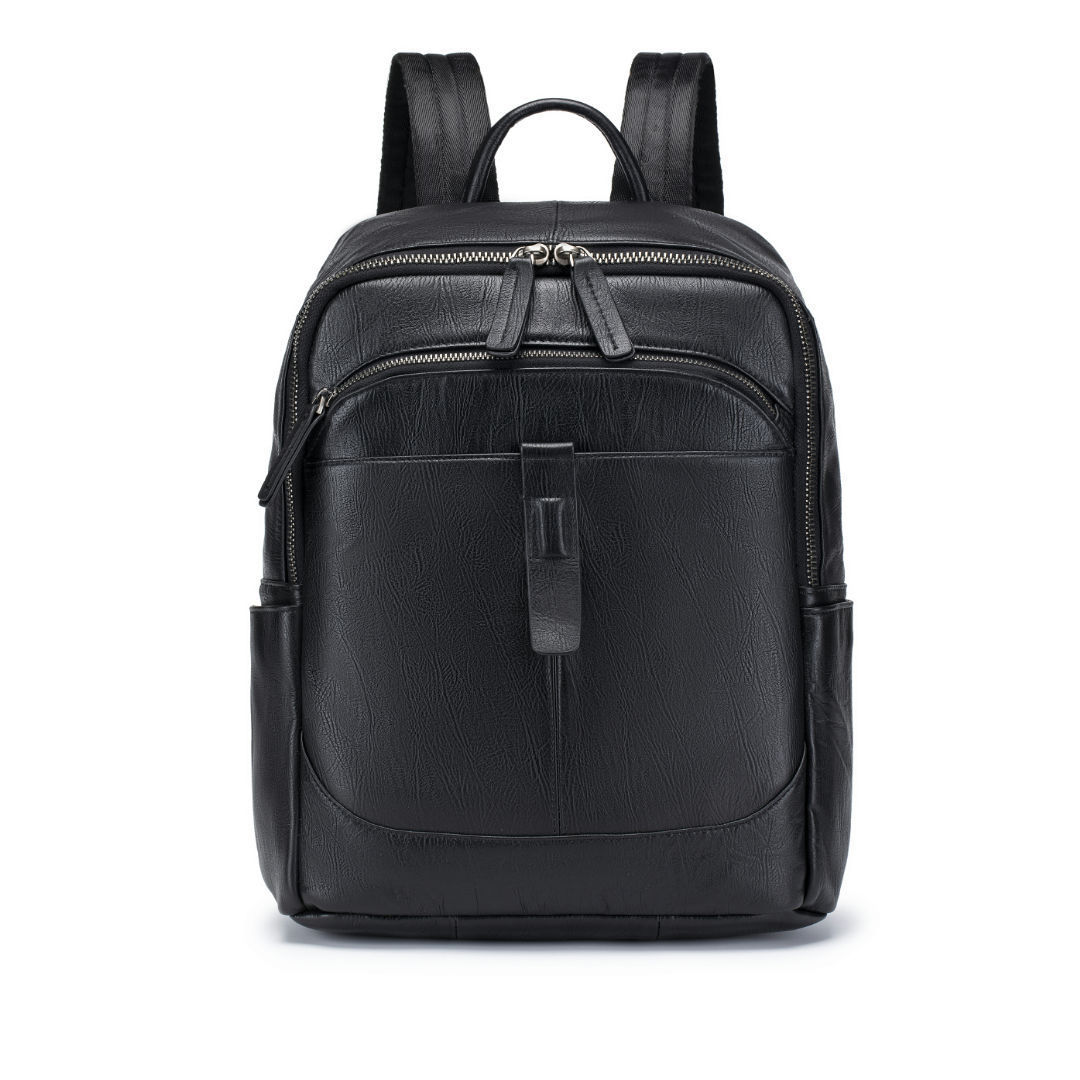 Leather Work Rucksack - ブラックマン 本革バックパック 多ポケット コンピューターリュックサック 仕事用 ペブルドテクスチャ