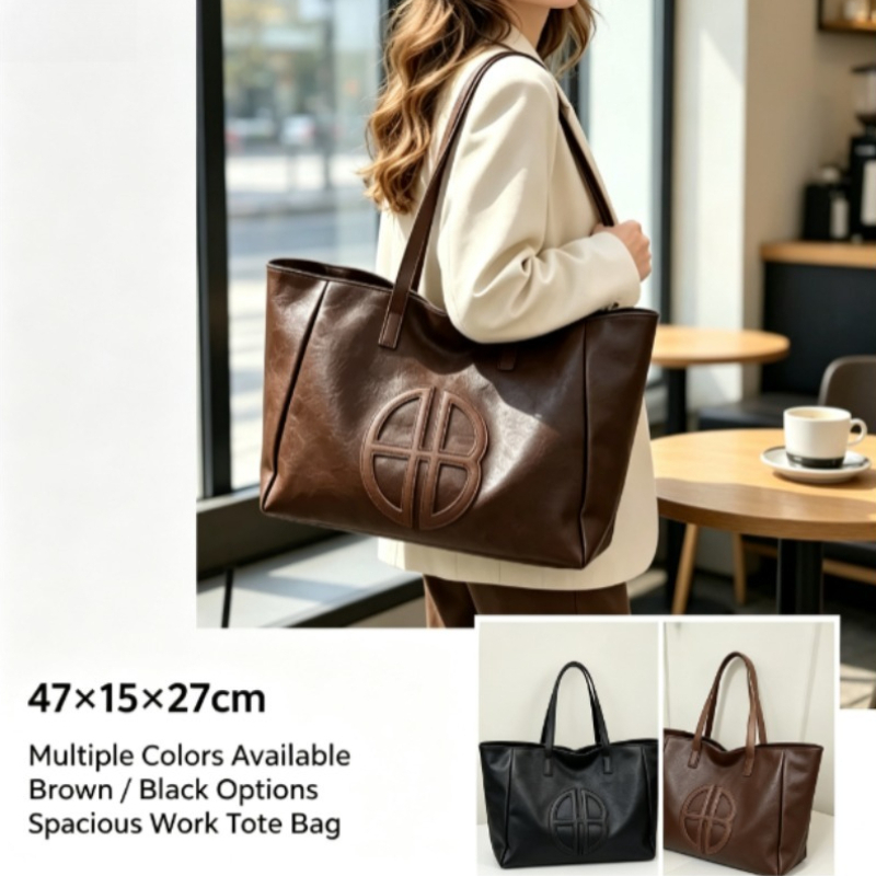 Leather Work Bag Women - 2026年ニューレトロ大容量レディーストートバッグ、シンプルカジュアルファッションショルダーハンドバッグ、毎日の通勤に