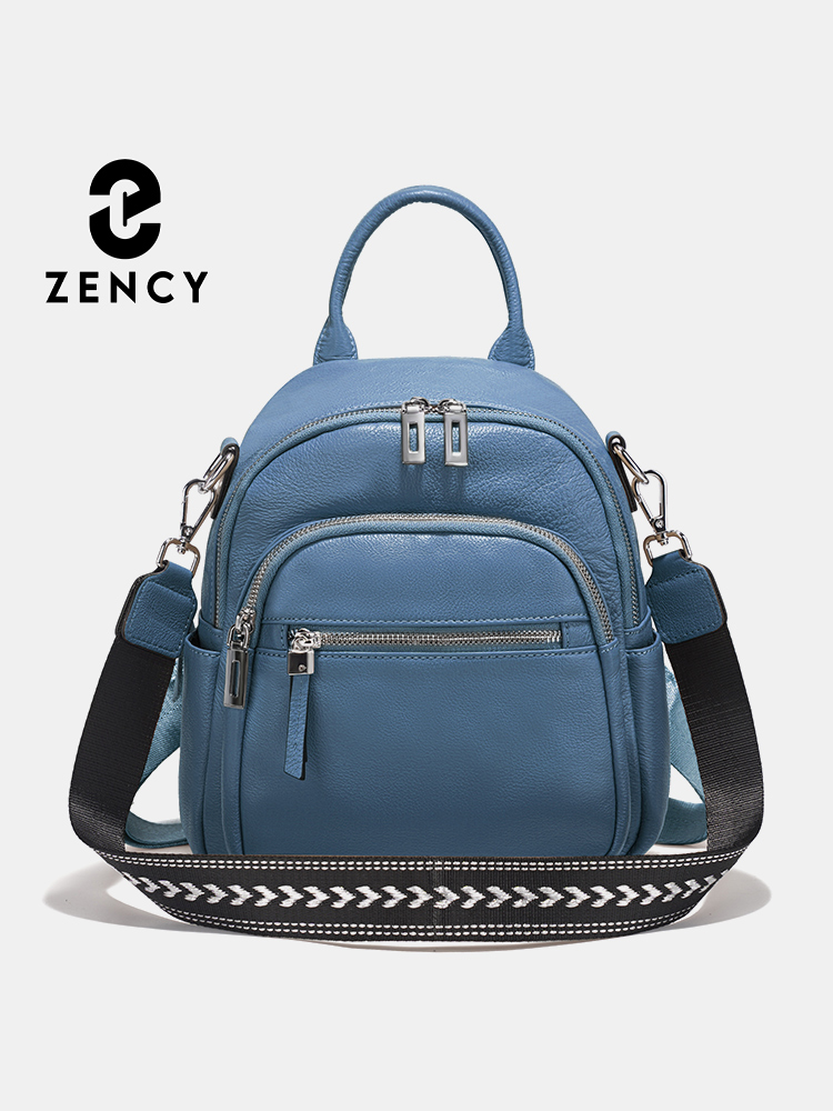 Leather Work Bag Women - Zency 本革小型バックパックナップザックマルチポケットデザインワイドストラップコンバーチブルショルダーバッグ旅行通勤用