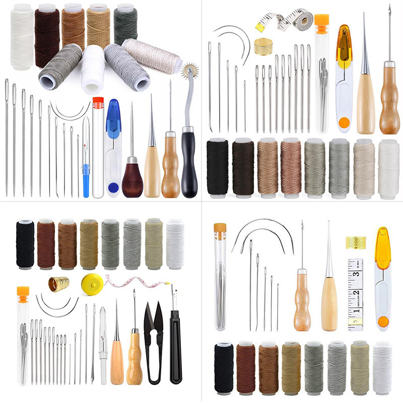 Leatherwork Hand Sewing Needles - 革縫いキット 革工芸ツールセット 手縫い針 穴あけ針 ワックスコード DIY革細工用