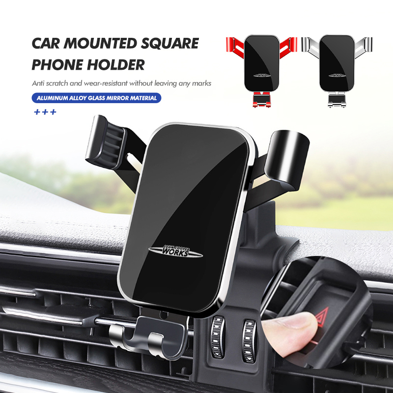 Leather Work For Car - 車のエアベント重力電話ホルダー正方形デザインプレミアム合金素材ミニクーパーワークス R56 F56 R53 R60 クラブマン