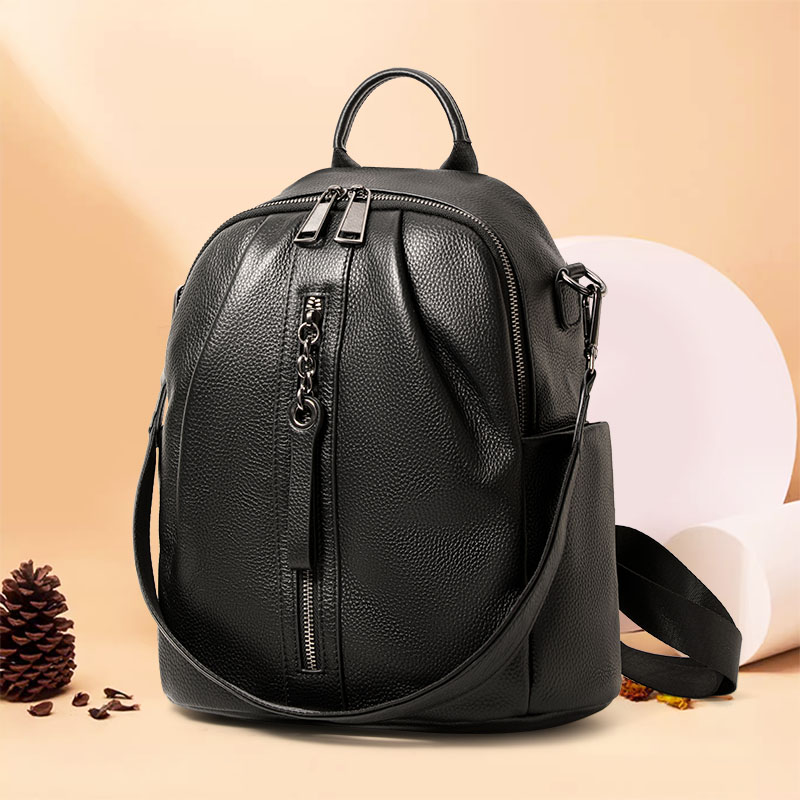 Leather Work Rucksack - 本物の牛革製盗難防止バックパック、取り外し可能なショルダーストラップ、マルチポケット、レディースレザーリュックサック、日常旅行、ショッピング、仕事用