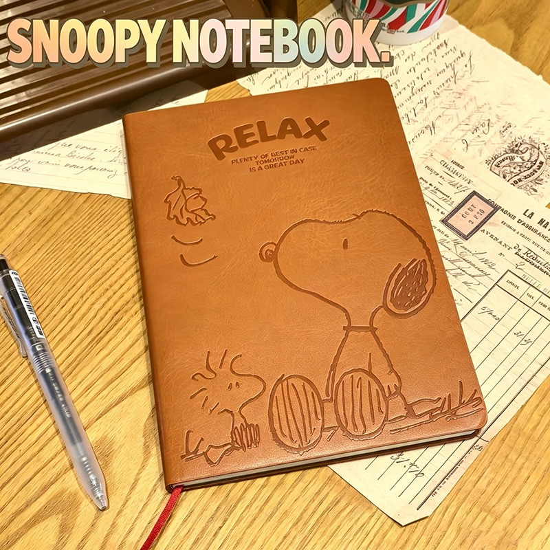 Leather Work Notepad - ヴィンテージ スヌーピー A5 レザーノートブック かわいいエンボス加工カバー ジャーナル