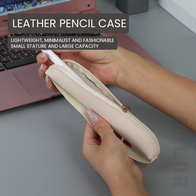 ジッパー付き鉛筆スリーブ付きPUレザーペンホルダー、ゴムバン - Leather Work Notepad のレビューと価格