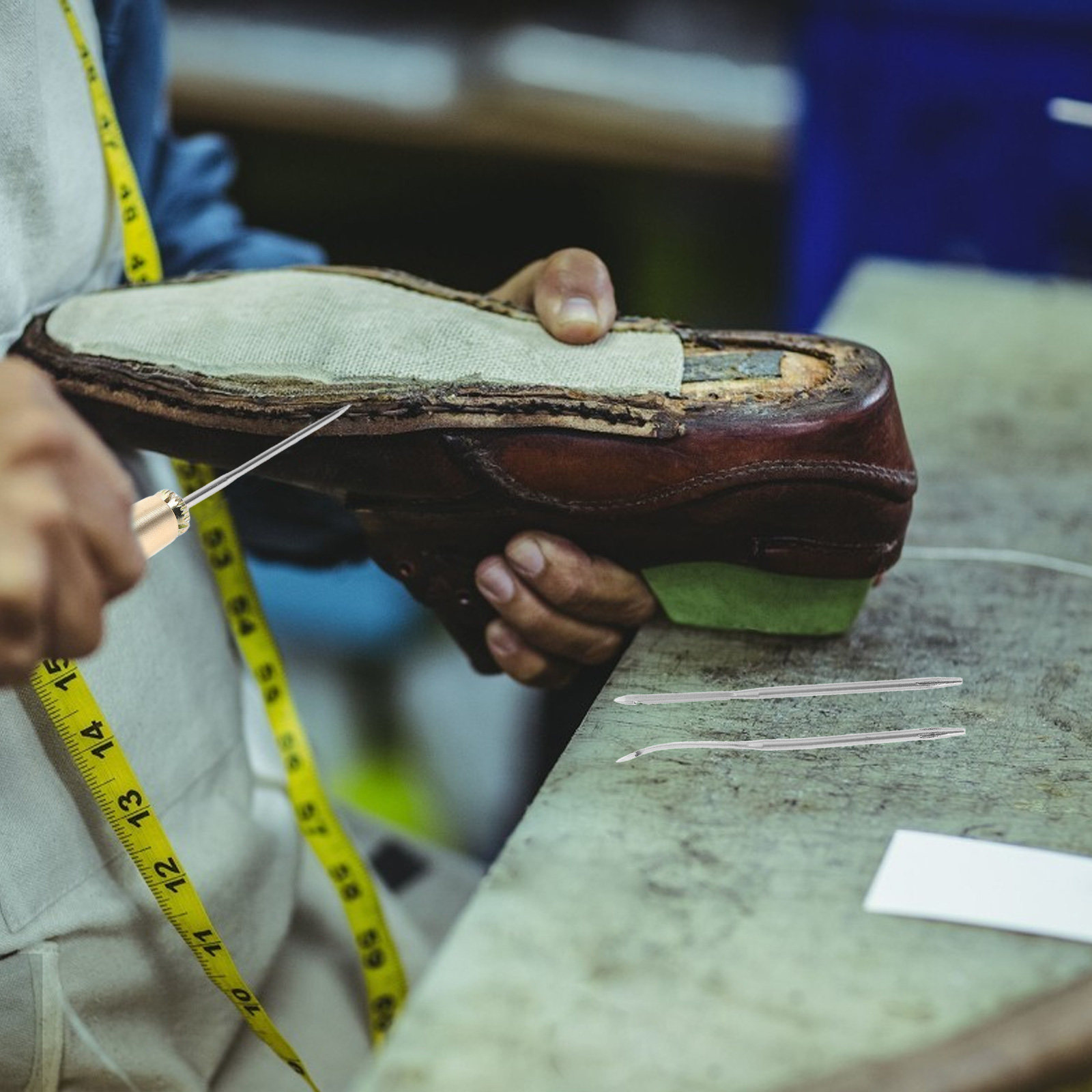 1セット頑丈な真鍮製ハンドル付きフック付き鋲針、靴底修理、革 - Leatherwork Hand Sewing Needles のレビューと価格