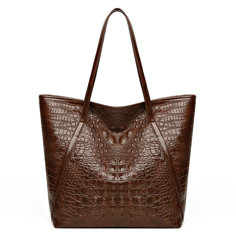 シンプルで多用途なワニ柄トートバッグ大容量ファッションハンド - Leather Work Bag Women のレビューと価格