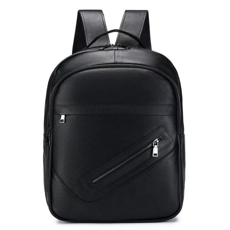 黒の本革製ラップトップバックパック、男性用マルチジッパーポケ - Leather Work Rucksack のレビューと価格