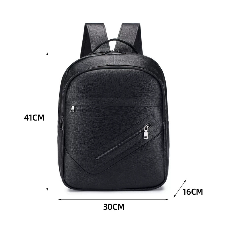 黒の本革製ラップトップバックパック、男性用マルチジッパーポケ - Leather Work Rucksack のレビューと価格