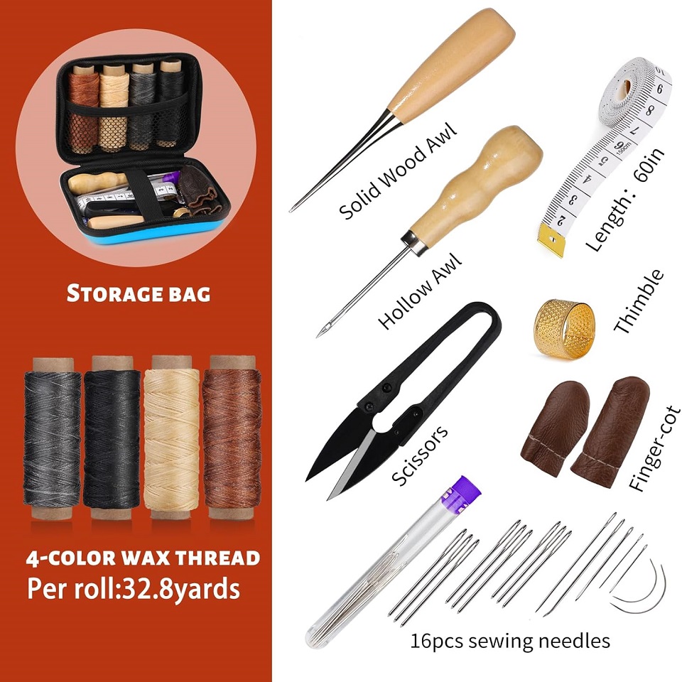 BUDDUR 革縫製ツールキット ワックス糸と針千枚通しプロ - Leatherwork Thread のレビューと価格