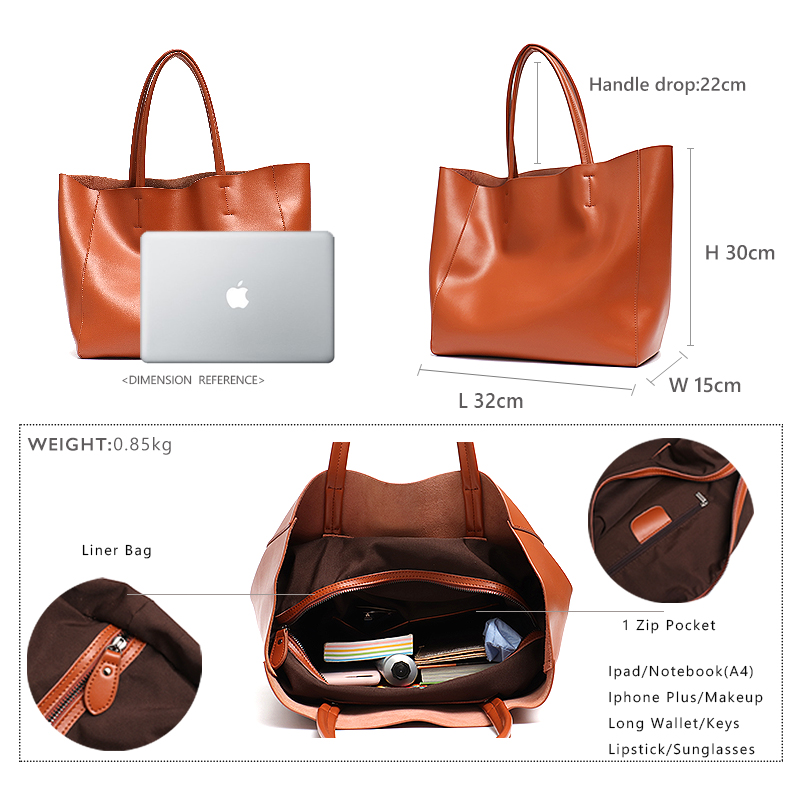ミニマリストビッグトートバッグ女性ファッショナブルな本革ショ - Leather Work Bag Women のレビューと価格