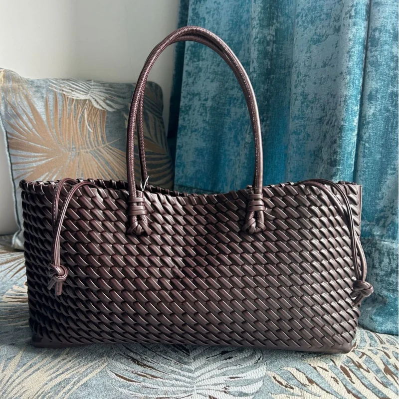デザイナー高級PU織りトートバッグ、トップハンドル付き細長い - Leather Work Bag Women のレビューと価格