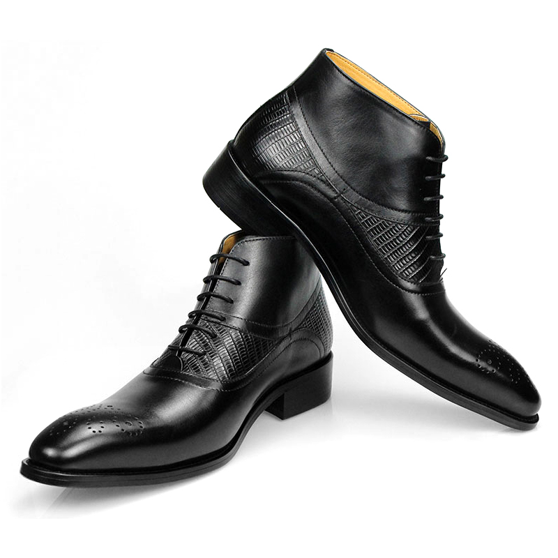 本物の革の靴男性のブーツ足首ビジネス男性青と黒の基本的なブー - Leather Work Factory のレビューと価格
