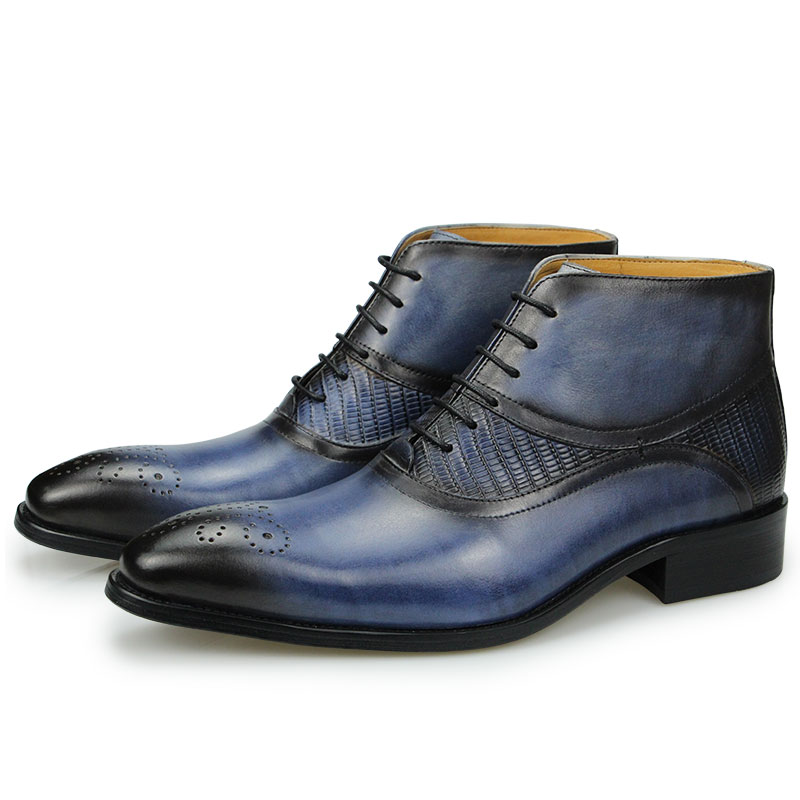 本物の革の靴男性のブーツ足首ビジネス男性青と黒の基本的なブー - Leather Work Factory のレビューと価格