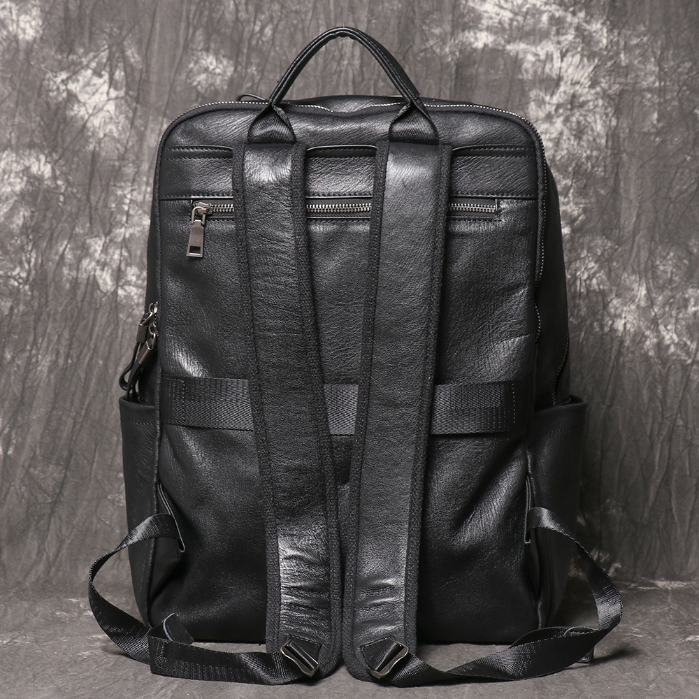 男性用ブラック本革バックパック、多機能コンパートメント付きベ - Leather Work Rucksack のレビューと価格