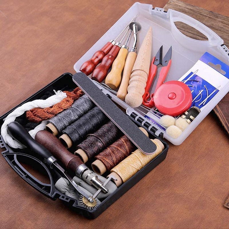 DIYレザークラフト手縫いツールキット基本革細工セット プリ - Leatherwork Thread のレビューと価格