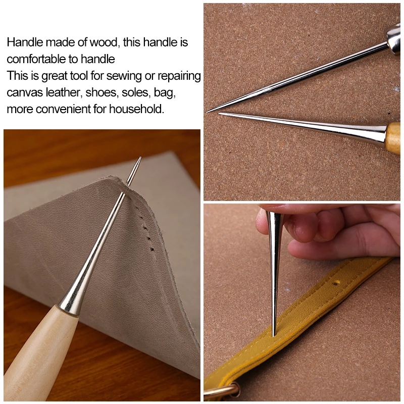 2個入り木製ハンドル縫い針穴あけピンツール、DIYレザークラ - Leatherwork Hand Sewing Needles のレビューと価格