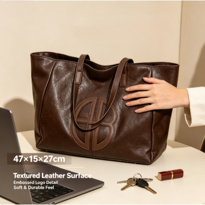 2026年ニューレトロ大容量レディーストートバッグ、シンプル - Leather Work Bag Women のレビューと価格