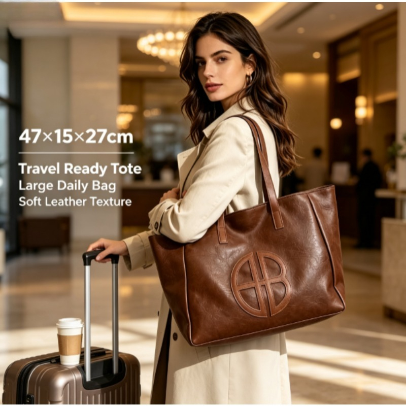 2026年ニューレトロ大容量レディーストートバッグ、シンプル - Leather Work Bag Women のレビューと価格