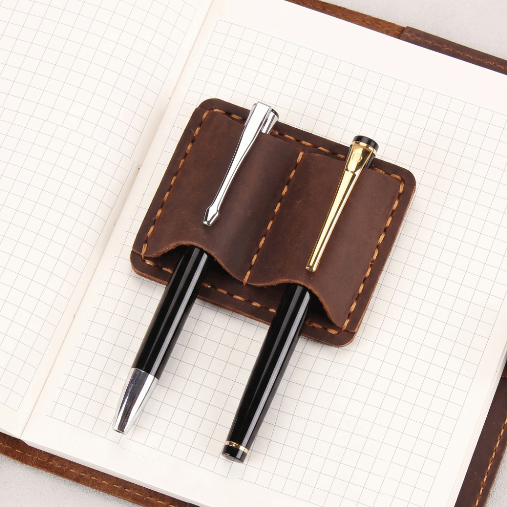 ダブルヴィンテージレザーペンループホルダー エレガントな手作 - Leather Work Notepad のレビューと価格