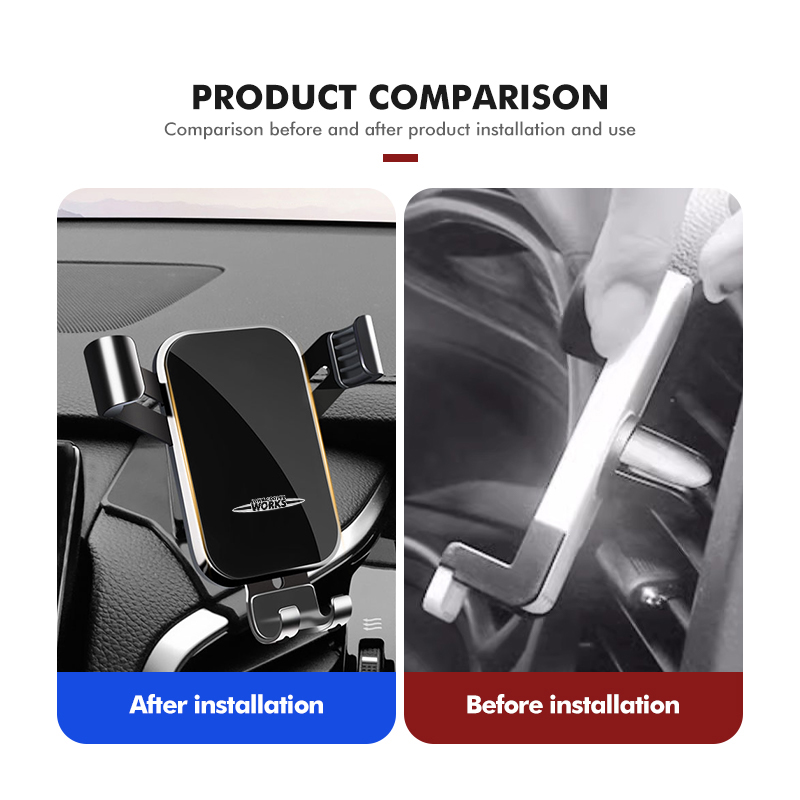 車のエアベント重力電話ホルダー正方形デザインプレミアム合金素 - Leather Work For Car のレビューと価格