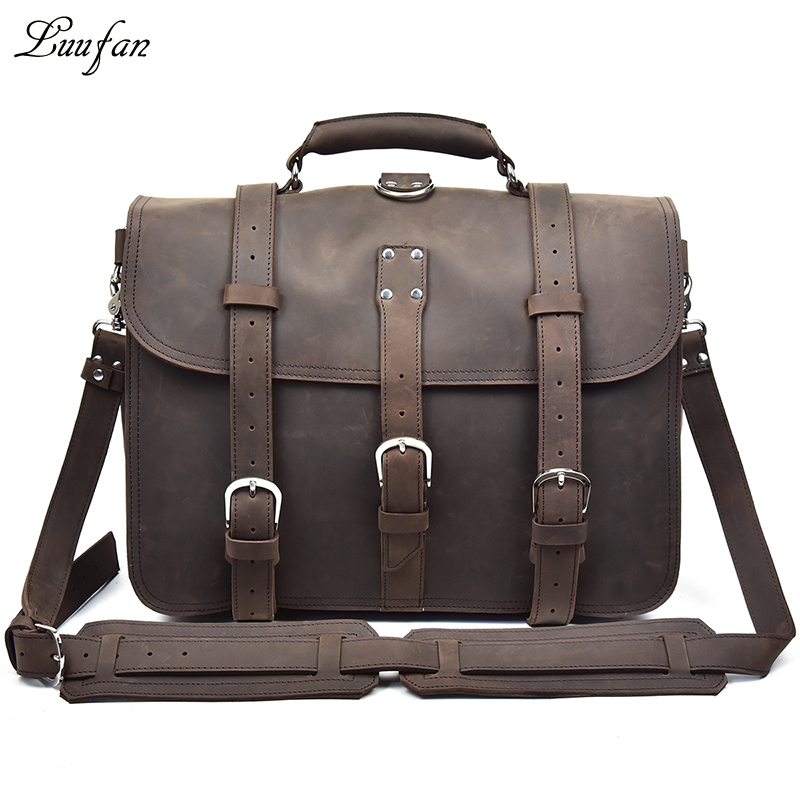 男性厚いクレイジーホースレザーラップリュックサック大容量の本 - Leather Work Rucksack のレビューと価格