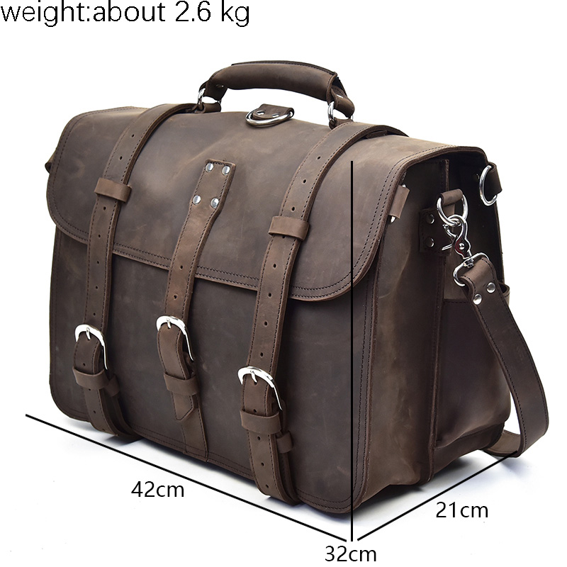 男性厚いクレイジーホースレザーラップリュックサック大容量の本 - Leather Work Rucksack のレビューと価格