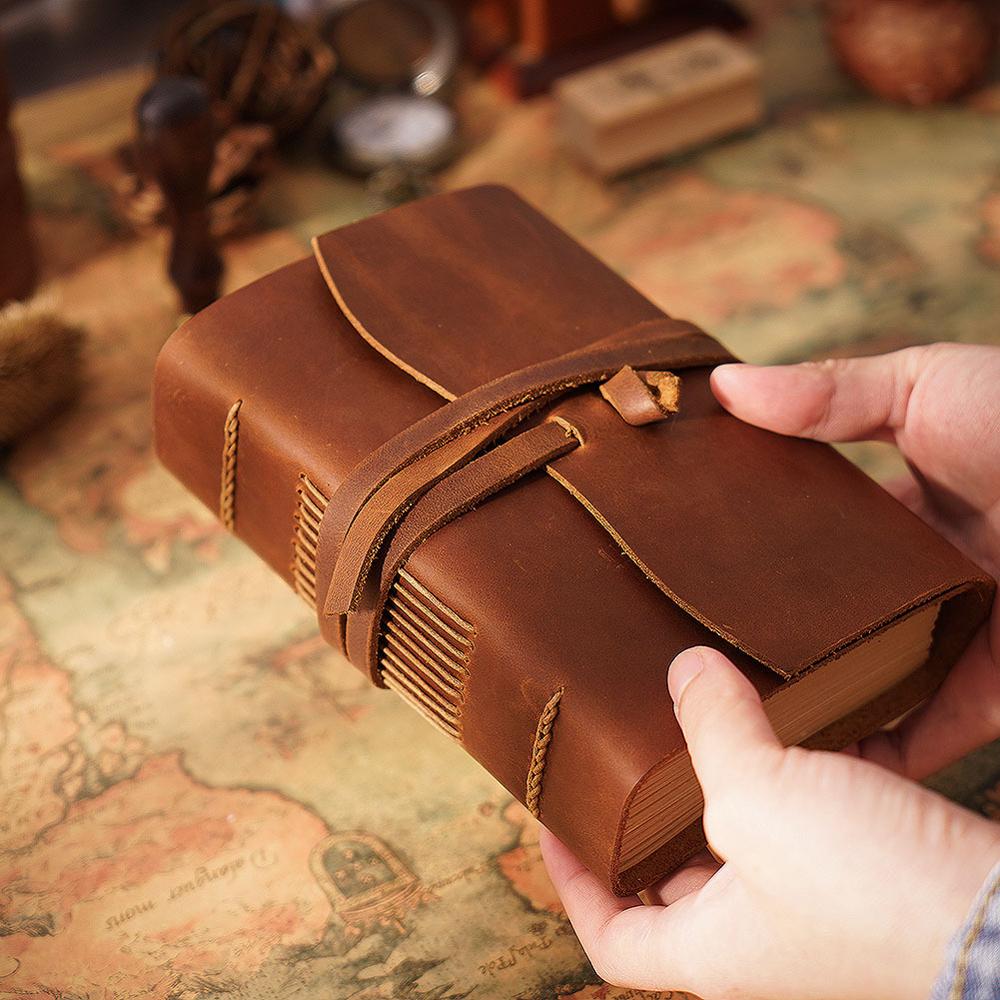 手作りの革製ノートブック茶色のジャーナル厚い旅行日記空白のク - Leather Work Notepad のレビューと価格